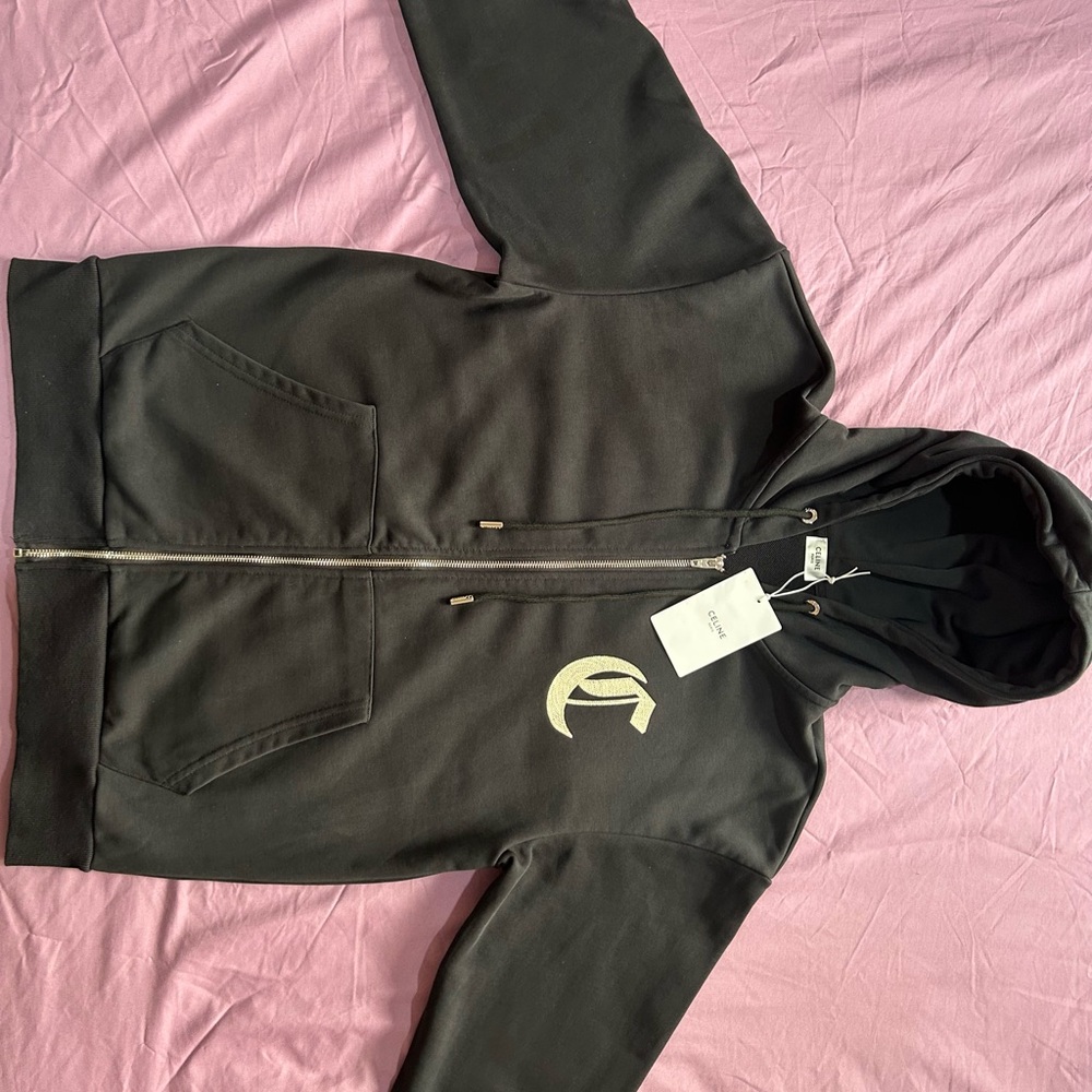 Authentic- Celine Logo Cotton Zip-Up Hoodie Purchase Receipt Included🧾✅